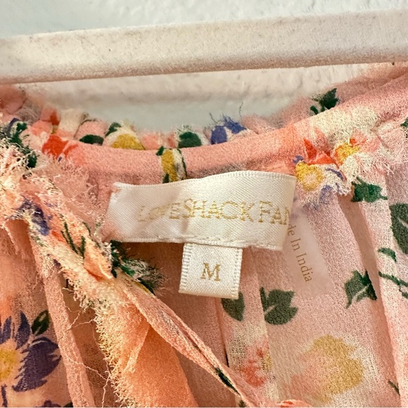 LOVESHACKFANCY Coquette Floral Popover Silk Dress in Sunset Pink Size Medium - Picture 8 of 8